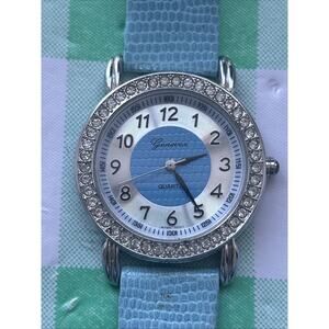 Genevex Silver Tone Baby Blue Band And Dial Women’s Quartz Watch